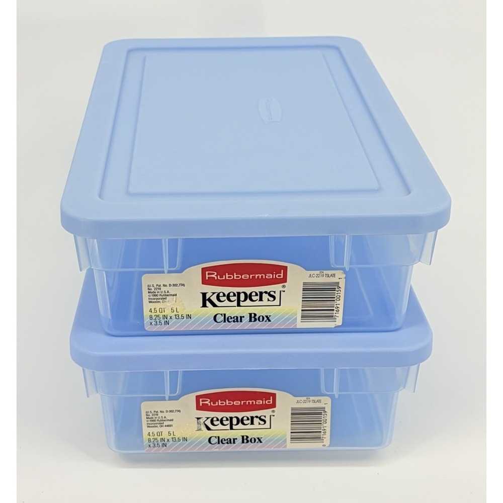 2 Vintage Rubbermaid Keepers Storage Containers 0286 Slate Blue Boxes and Lids